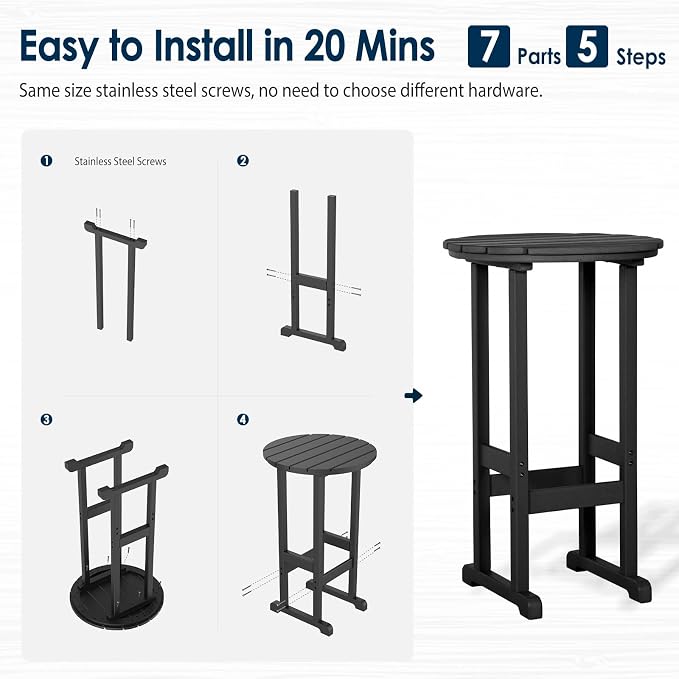 nalone Outdoor Bar Table and Chairs Set, HDPE Bar Table with Bar Stools Set of 2, Patio Table Pub Height Dining Table for Deck, Porch, Backyard, Garden