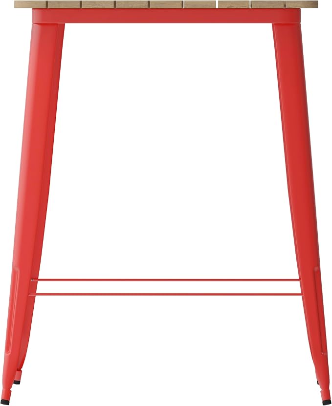 BizChair Commercial Outdoor Dining Table Bar Height, All Weather Poly Resin Top with Steel Base, 31.5" Square, Brown/Red