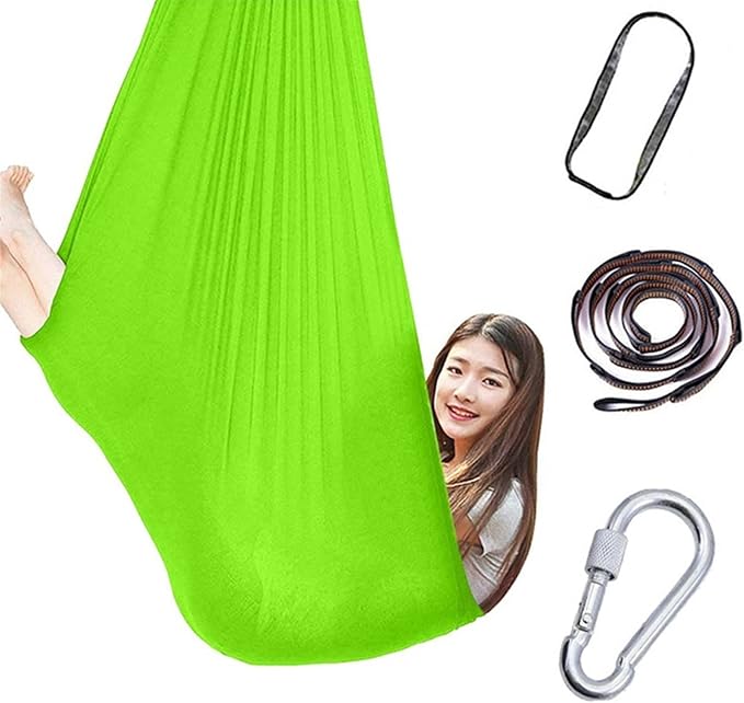 Physical Sensory Swing Chair for Bedroom，Breathable Snuggle Hammock Set Indoor Outdoor Kids Toys Play for Autism ADHD Vestibular System Exercise (Color : Fruit Green, Size : 150x280cm/59x110in)