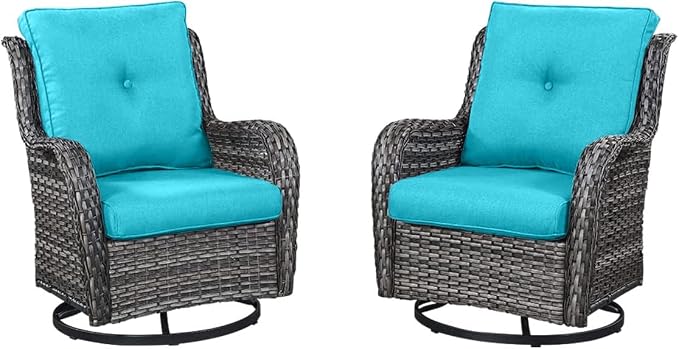 HUMMUH Outdoor Swivel Rocker Wicker Patio Chairs Set of 2, Rattan Rocking Chair Furniture Set(Grey,Blue)