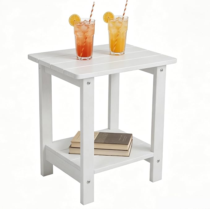 Outdoor Wooden Table,Side Table,Patio Table,Ideal for Patio, Camping, Pool, Beach, ect.(White)