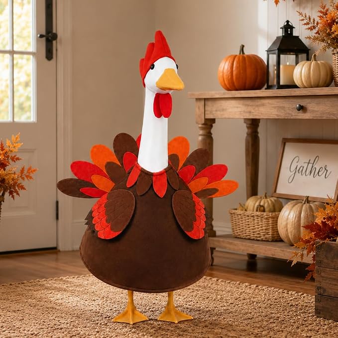 Thanksgiving Turkey Porch Goose Outfit for 23" Porch Goose Fall Autumn Sculpture Clothes for Garden Patio Yard Lawn Art Decoration