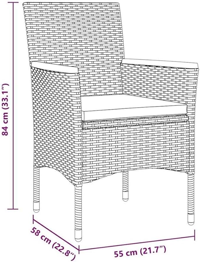 Afuera Living 7 Piece Patio Dining Set, Poly Rattan and Steel Construction, Gray Finish with Cushions, Tempered Glass Tabletop, Acacia Wood Armrests, Modern Outdoor Furniture for Gardens and Terraces