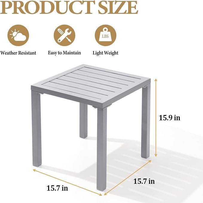 Crestlive Products Aluminum Outdoor Side Table Set of 2, Pool Lounge Chair Side Table, Weather Resistant Small Square Coffee End Table for Patio, Yard, Garden, Porch, Deck, Outdoor