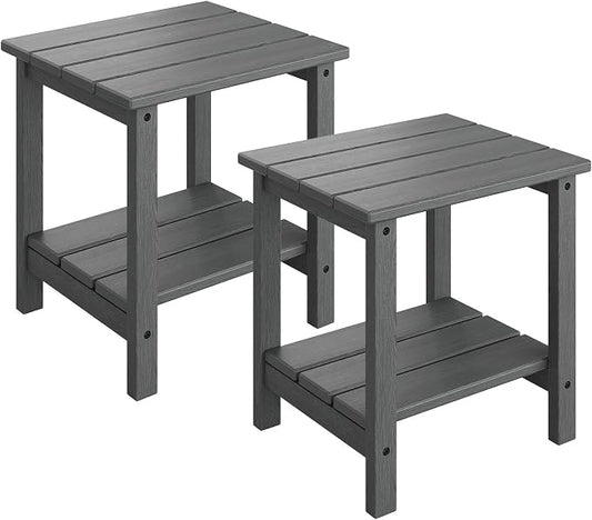 GarveeLife Outdoor Side Table 2-Tier, 18 in HDPE All Weather Resistant Patio Side Tables for Outside, End Table for Patio Pool Deck Indoor Backyard, Grey-2Pcs