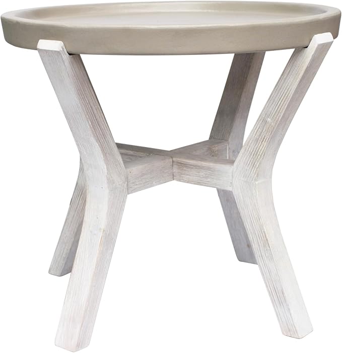 Pebble Lane Living Indoor or Outdoor Round Reclaimed Wood and Cement Accent Patio Side Table
