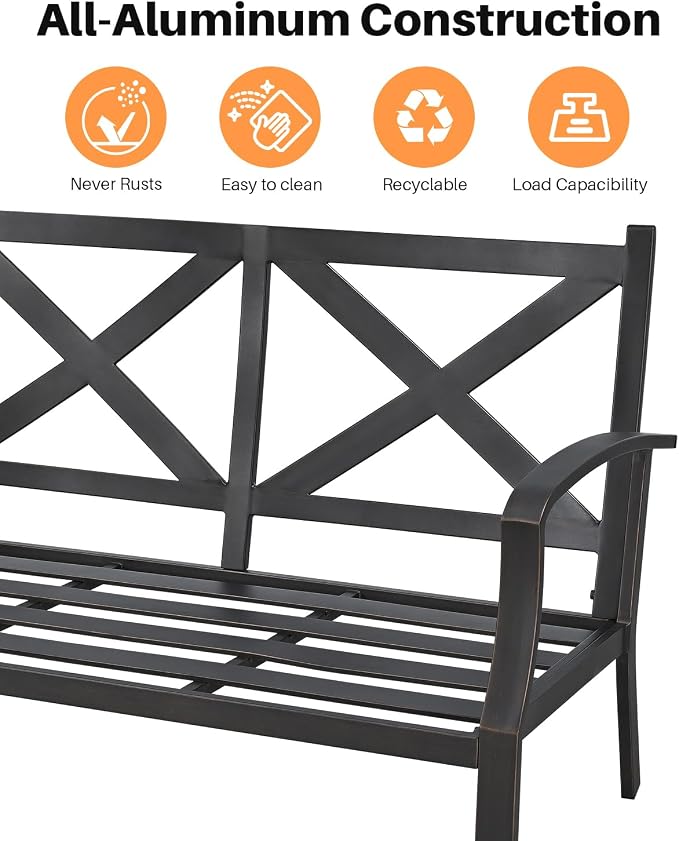 Never-Rust Aluminum Outdoor Loveseat, Modern Patio Loveseat Couch with Deep Seating, All-Weather 2-Seater Outdoor Patio Couch, Outdoor Club Sofa with Cushion for Balcony, Garden, Dark Bronze