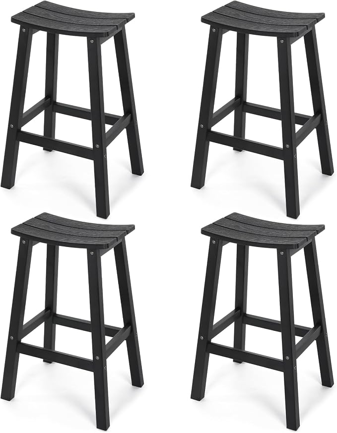 Stoog All-Weather Bar Stools Set of 4, 28" Outdoor Patio Barstools, Low Maintenance HIPS Furniture, Never Rots or Fades, for Kitchen Counter, Deck & Garden, Black