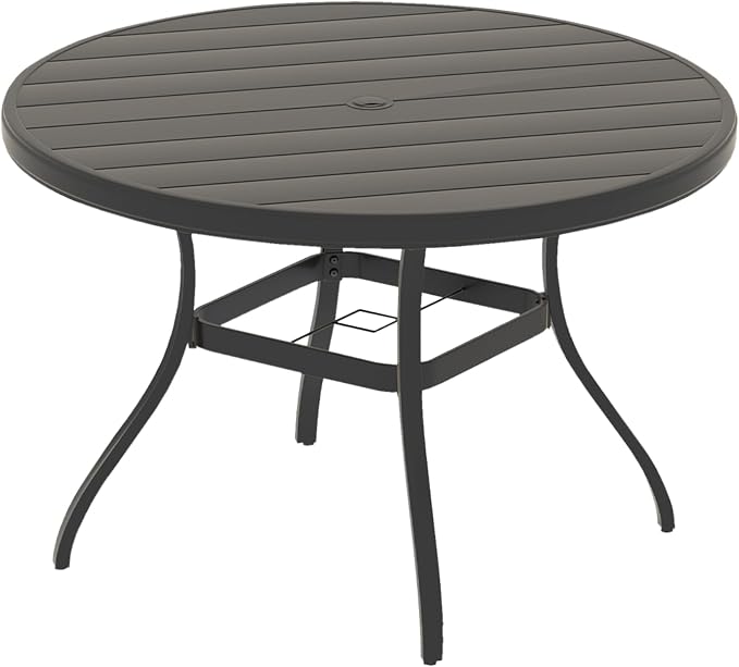 Round Patio Dining Table, 4-6 Seater, Black