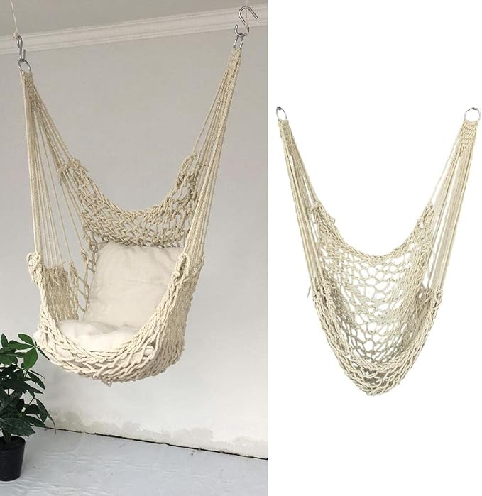 Portable Hammock Camping Rope Chair Home 80x110cm, White, 80x110cm
