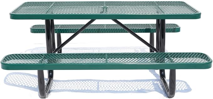 6' Rectangular Picnic Table, Expanded Metal, Green (72" Long)