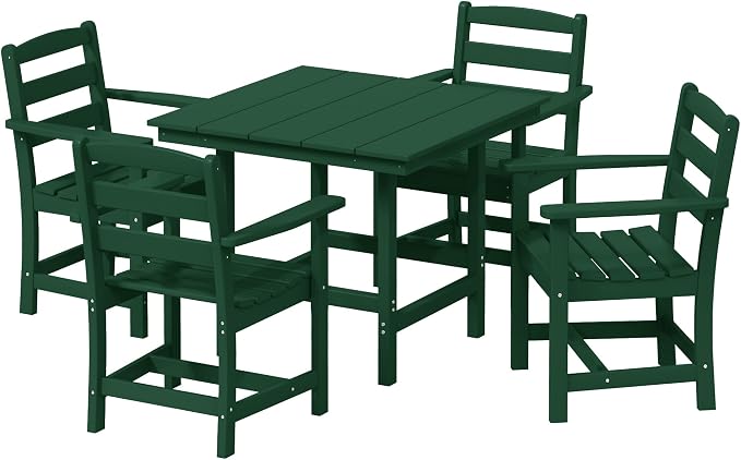 WestinTrends Ashore 5-Piece HDPE Outdoor Square Patio Dining Table Set with Armchairs, Dark Green
