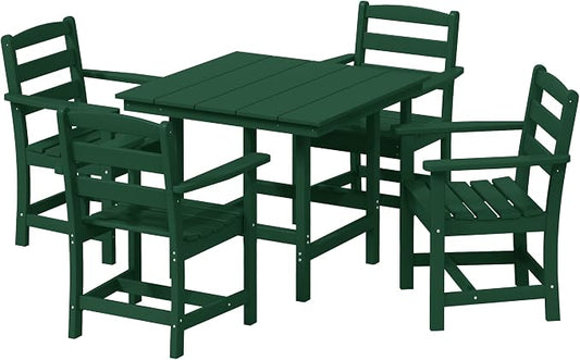WestinTrends Ashore 5-Piece HDPE Outdoor Square Patio Dining Table Set with Armchairs, Dark Green
