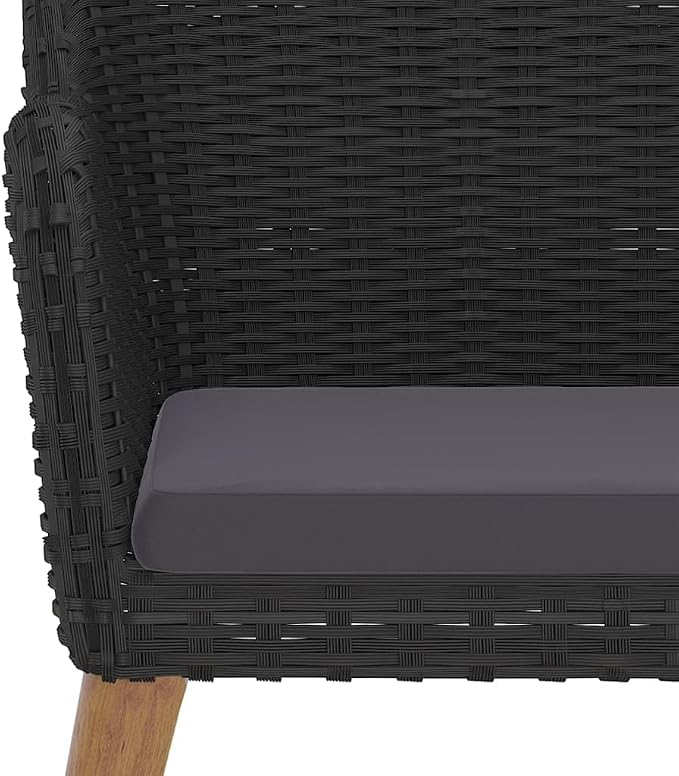7 Piece Patio Dining Set, Outdoor Garden Table and 6 Chairs with Cushions, Modern Wicker Sectional Dining Furniture for Backyard, Porch and Deck, Black