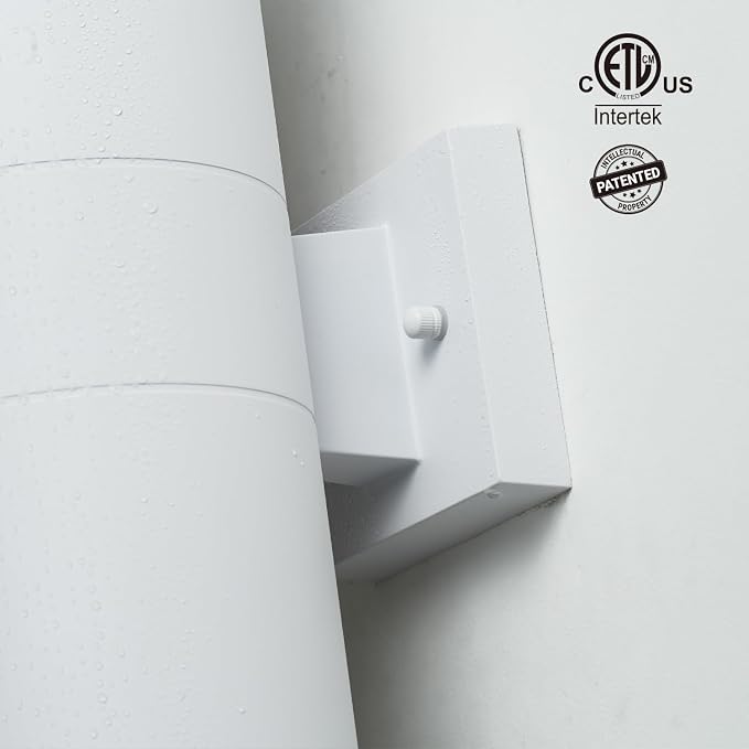 mirrea 18" Modern Outdoor Porch Light in 2 Lights, Matte White, 2 Pack | Aluminum cylinder exterior fixtures, tempered glass cover, waterproof wall sconce & patio light for outdoor use.