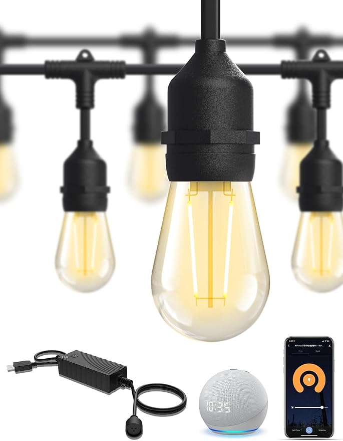 XMCOSY+ Outdoor String Lights,72.5FT Smart Dimmable Edison Bulb Patio Light | Smart App & Voice Control LED String Lights, Custom Schedules, Dimming, Warm White Light for Outside, Yard,Porch, Warerproof