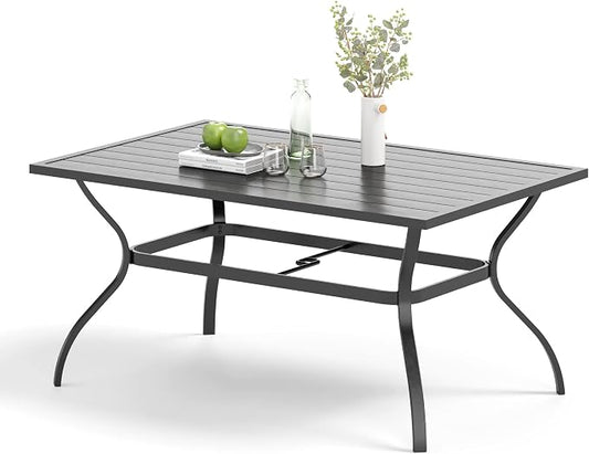 MIXPATIO Outdoor Patio Dining Table for 6, 60" x 37" Rectangular Metal Patio Dining Table with Umbrella Hole for Garden, All Weather Wrought Iron Black Outdoor Table Backyard and Porch, Black