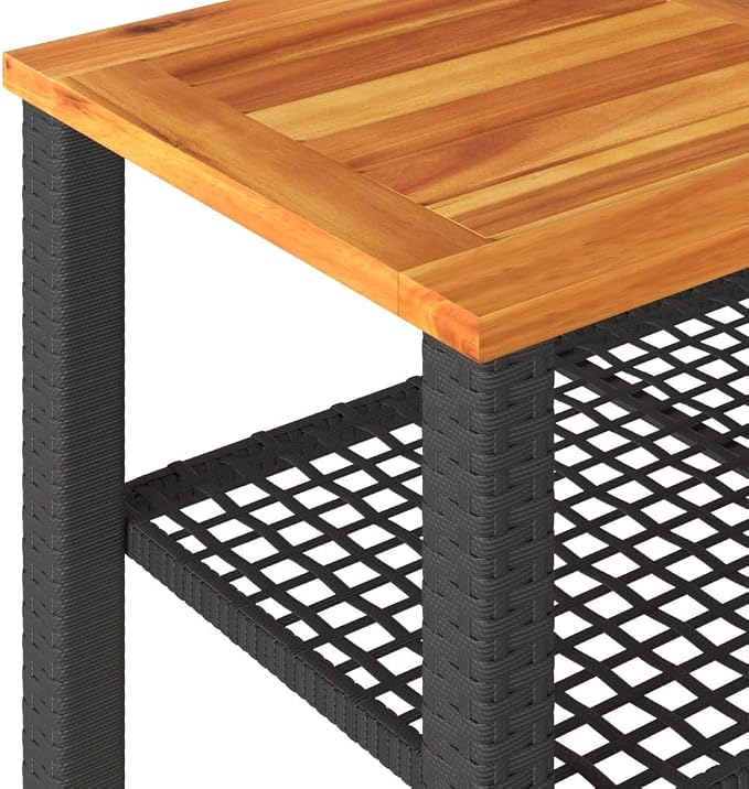 vidaXL Patio Table, Outdoor Coffee Table, Patio Furniture, Rectangular Garden Table for Lawn Backyard, Black Poly Rattan Acacia Wood