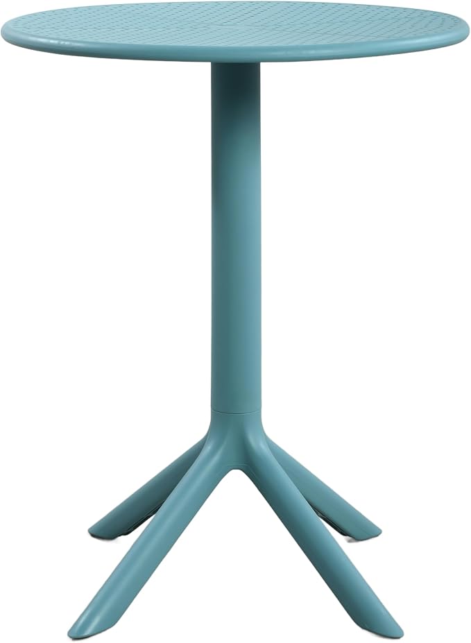 Christopher Knight Home Elshore Patio Bistro Table, Outdoor Plastic Round Table with Pedestal Base, Compact Bistro Table for Garden/Balcony/Poolside, Modern Coffee Table, Accent Table, Sky Blue