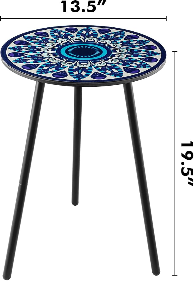 Outdoor Side Table Set of 2 Patio Side Tables for Outside Black End Tables Small Outdoor Table Round Patio End Table Metal Side Table Outside, Indoor, Living Room, Small Spaces, Midnight Feather