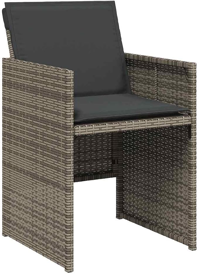 Gray 11 Piece Patio Dining Set with Cushions Poly Rattan Outdoor Table and 10 Chairs Foldable Space Saving for Garden Backyard Relaxation Tempered Glass Top UV Proof 242.5 lb Load Capacity