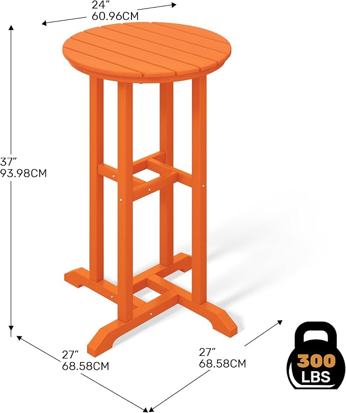 Costaelm Outdoor Bar Table, 37" Counter Height Round Patio Cocktail Bar Table, Patio Bar Table Bistro Dining Table Pub Table for Front Porch Deck, Backyard, Garden, Orange