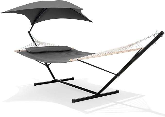 SUNCREAT Hammocks Standing Patio Hammock with Canopy, Portable Hammock with Stand Foldable, Patent Pending, Dark Gray