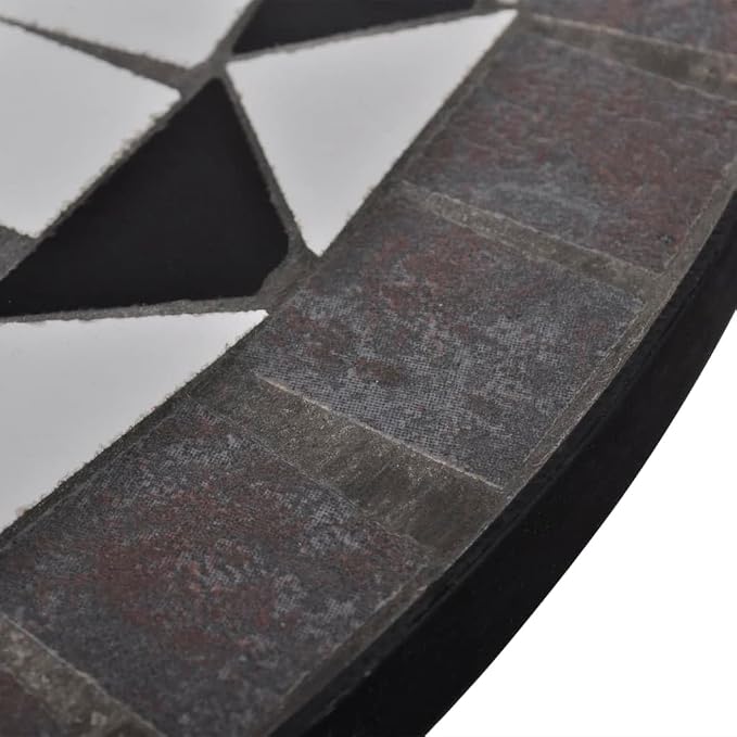 vidaXL Bistro Dining Table - Black and White Mosaic, Ceramic Tabletop Desirable for Balcony and Garden Setting, Assembled with Powder-Coated Iron Frame