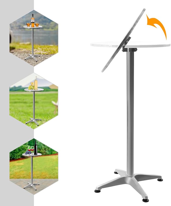23.62 Inch Patio Round Dining Table with Aluminum Tabletop, Heavy-Duty Metal Frame,Restaurant Bar Table with Flip-Up Top Aluminum Edge for Bar, Bistro,Weddings,Patio, Parties
