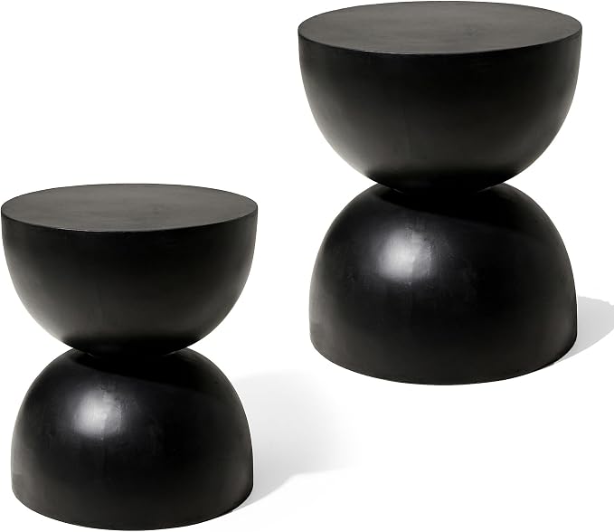 Glitzhome Outdoor Side Tables Set of 2, Heavy Duty Patio Sturdy Faux Terrazzo Decorative Garden Stool Planter Stand for Indoor Covered Outdoor, 17.75" H, Black