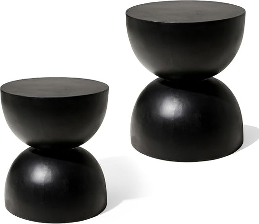 Glitzhome Outdoor Side Tables Set of 2, Heavy Duty Patio Sturdy Faux Terrazzo Decorative Garden Stool Planter Stand for Indoor Covered Outdoor, 17.75" H, Black