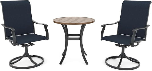 Anmutig Outdoor Patio Bistro Dining Set with 2 Swivel Dining Chairs & 1 Round Dining Table, All Weather Dining Furniture Set for Lawn Garden Blue