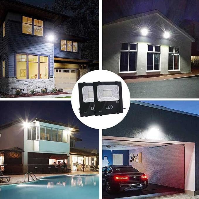 10W 2 Pack LED Flood Light with ON/Off Switch Plug in,Cool White,Security/Work/Plant Grow,IP66 Waterproof,Reflector Spot-Light Porch,Garage,Patio,Yard,Garden