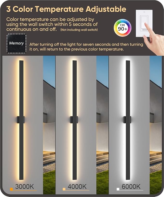 Aipsun Black Outdoor Wall Sconces 3000K 4000K 6000K 71in Modern Exterior Light 1 Pack, Long LED Linear Wall Light Outside Lighting for Entrance, Hallway, Garage, Porch(3CCT)