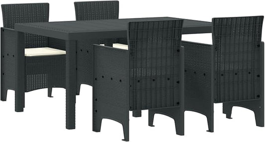 Modern Garden Dining Set 5 Pieces Anthracite Poly Rattan Patio Furniture Set Outdoor Table and Chairs for Balcony Backyard Small Patio Brunch Sun Lounging