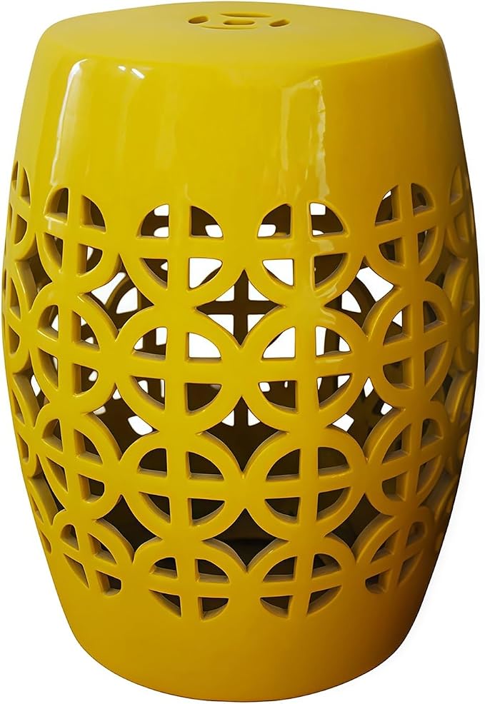 Decorative Ceramic Garden Stool, Hand-Crafted Outdoor Side Table, Shoe Changing Drum Stool for Patio, Living Room Accent Furniture(Yellow 3)