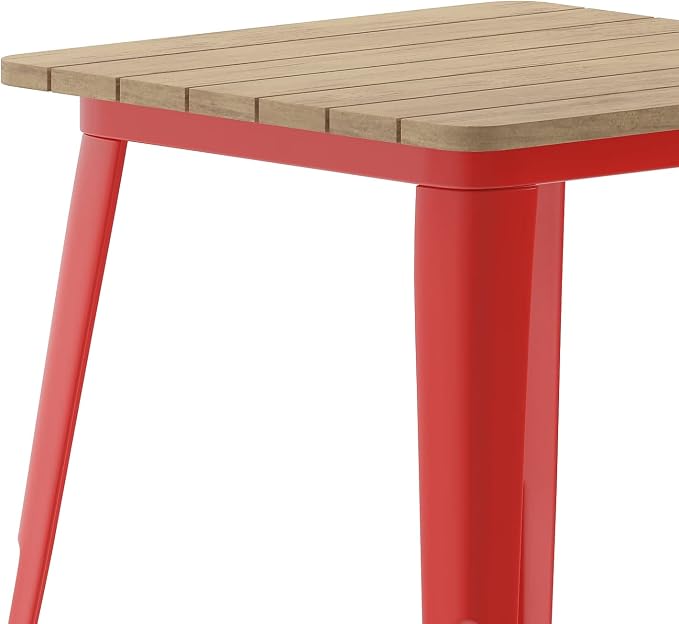 Flash Furniture Declan Commercial Outdoor Dining Table, All Weather Poly Resin Top with Steel Base, 23.75" Square, Brown/Red