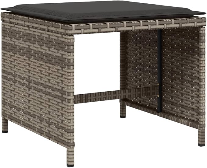 17-Piece Outdoor Patio Dining Set, PE Rattan Garden Furniture with Foldable Chairs and Stools, Space-Saving Cube Dining Table with Cushions for Backyard, Deck, and Garden, Grey