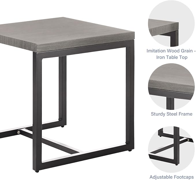 Patio Table Outdoor Side Tables - Coffee Table End Table Square for Outdoor Patio Porch Deck Balcony Garden(Black/Grey Tabletop)