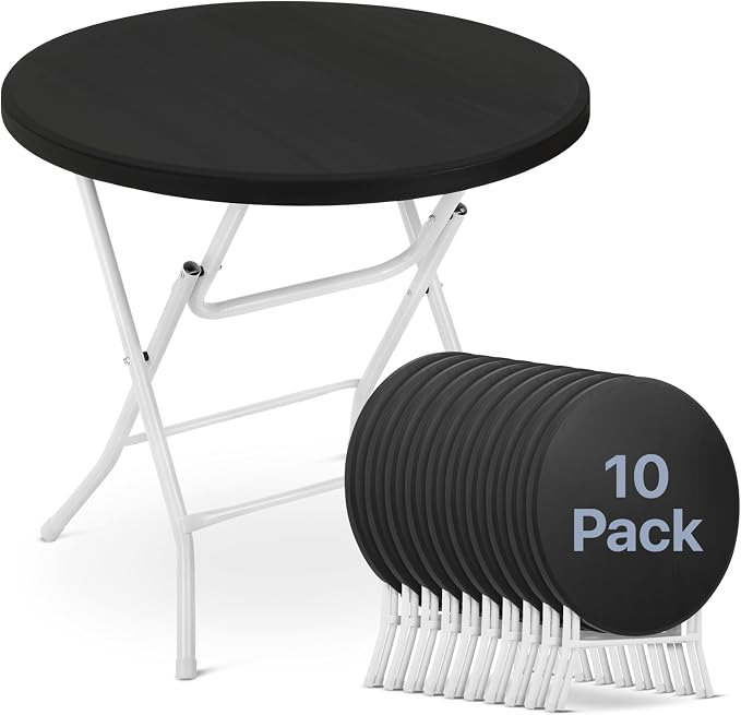 Magshion 31" Round Folding Table Balck Foldable Plastic Card Outdoor Utility Tables for Picnic Party Dining, 10 Pack