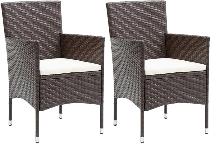 3 Piece Garden Dining Set Brown Cream White Poly Rattan Powder-Coated Steel Glass Outdoor Furniture Set for Patio Conversation