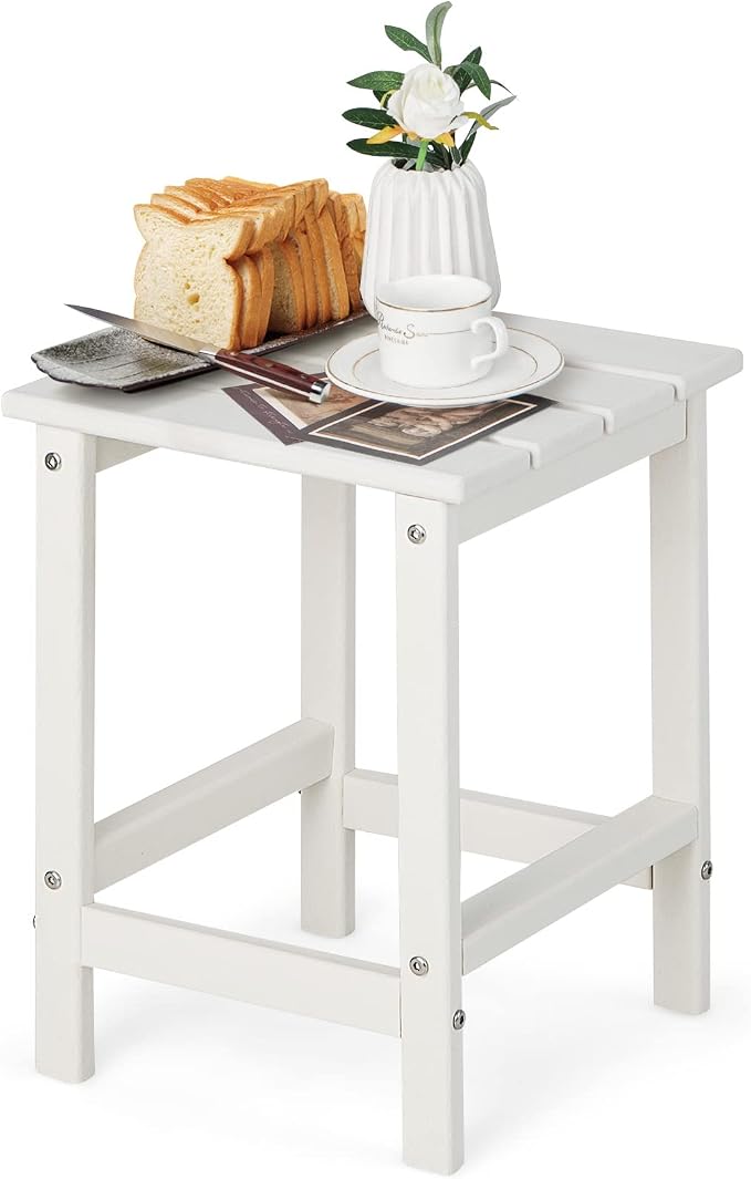 Tangkula Square Outdoor Side Table, Weather Resistant HDPE Adirondack Table, Outdoor Chairside End Tables for Lawn Garden Balcony, Easy Assembly, Patio Side Table, 14 x 14 x 18.5 Inch (1, White)