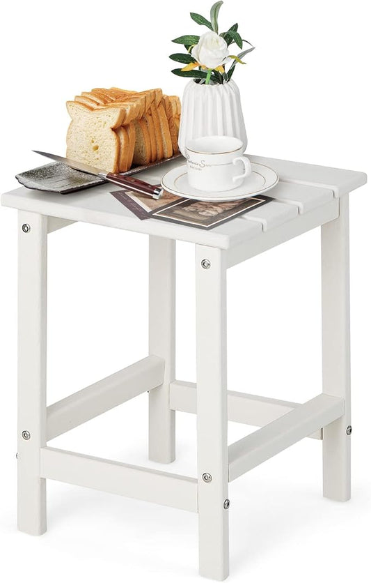 Tangkula Square Outdoor Side Table, Weather Resistant HDPE Adirondack Table, Outdoor Chairside End Tables for Lawn Garden Balcony, Easy Assembly, Patio Side Table, 14 x 14 x 18.5 Inch (1, White)