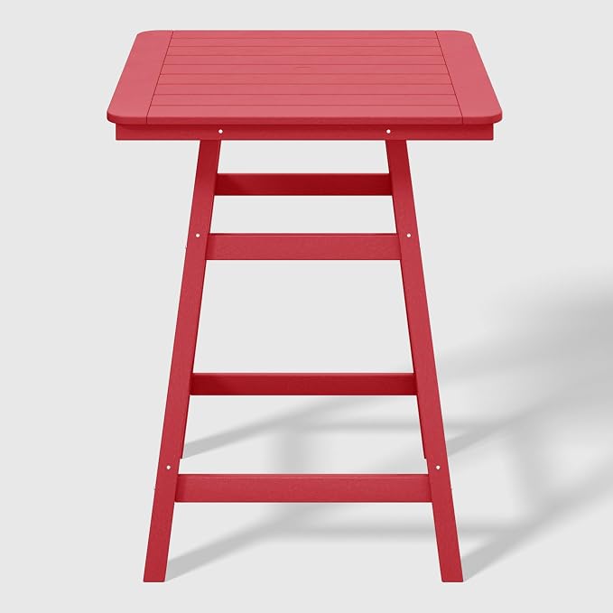 WestinTrends Malibu Square Outdoor Patio Counter High Bistro Bar Table with Umbrella Hole 37" Tall, Red