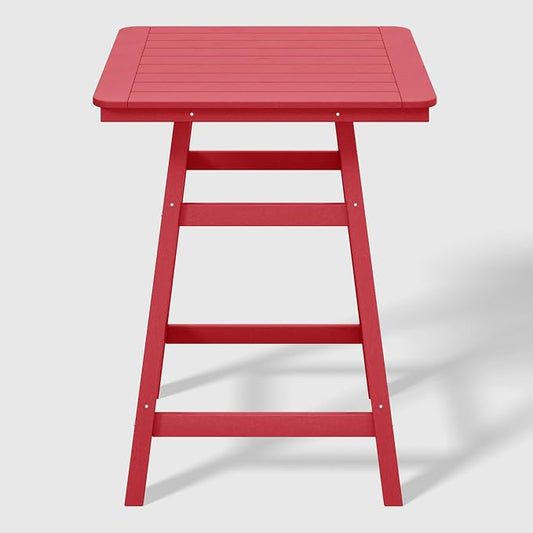 WestinTrends Malibu Square Outdoor Patio Counter High Bistro Bar Table with Umbrella Hole 37" Tall, Red