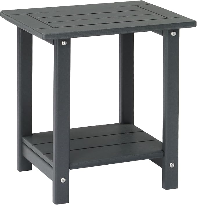 Outdoor Side Table, Weather Resistant Adirondack HDPE Patio Side Table, 2-Tier Small Patio Tables for Outside or Indoor