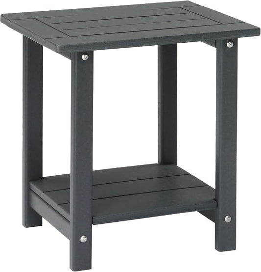 2‑Tier HDPE Outdoor End Table, 16.5 Inch Square Weatherproof Adirondack Side Table, Heavy Duty Patio Coffee Table for Balcony Deck Garden Porch