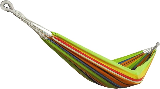 Bliss Hammocks 40" W Single Outdoor Hammock with Universal Multi-Loop Suspension with "S" Hooks, Durable, Cotton/Polyester, 220 Lbs Capacity, Guacamole Stripe