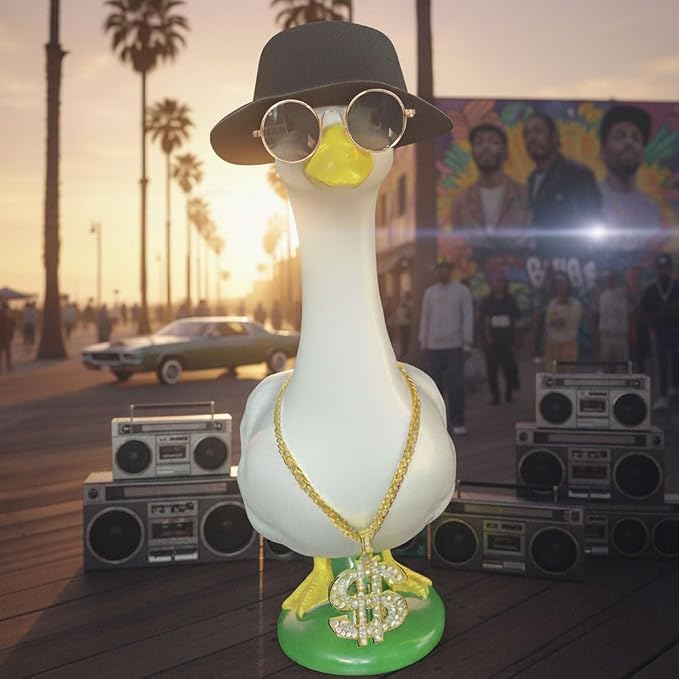 9pcs Goose Outfit,Porch Goose Outfits,Lawn Goose Statue Costume,for 17"/23" Statue Patio Lawn Garden Decoration,with Gold Chain Collar and Sunglasses(Hiphop-A)