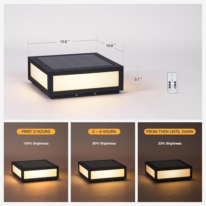 MVBT Large Solar Post Lights, 16" Square Pillar Light, Outdoor Column Light | 3000K LED Post Lamp, Solar Power Modern Column Lighting, Dusk to Dawn Exterior Gate Post Light for Driveway Entry Patio Posts